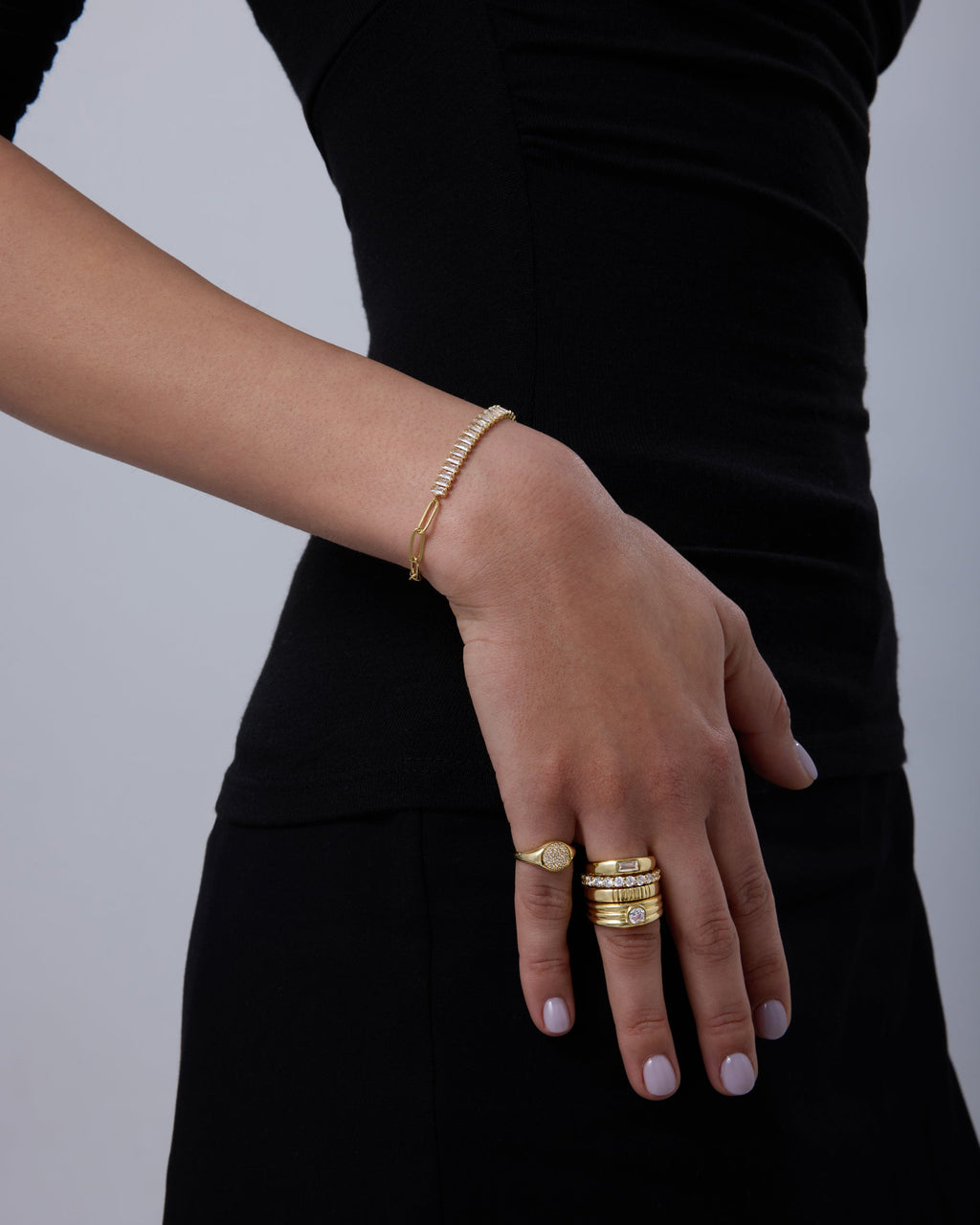 Baguette Tennis & Paperclip Bracelet