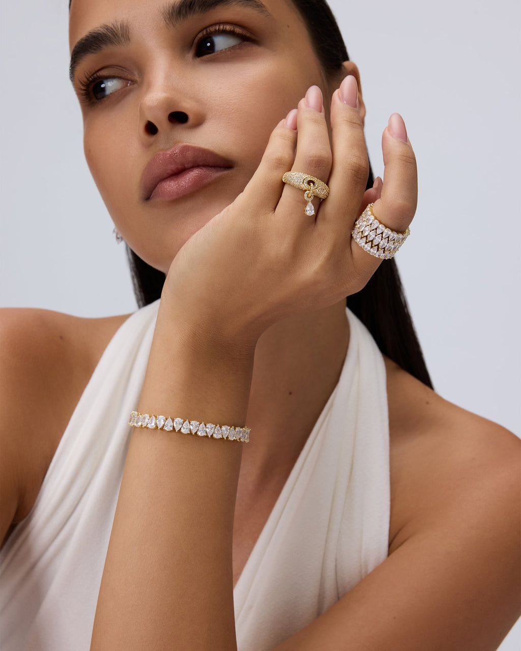 Pavé Dangle Ring with Pear Drop