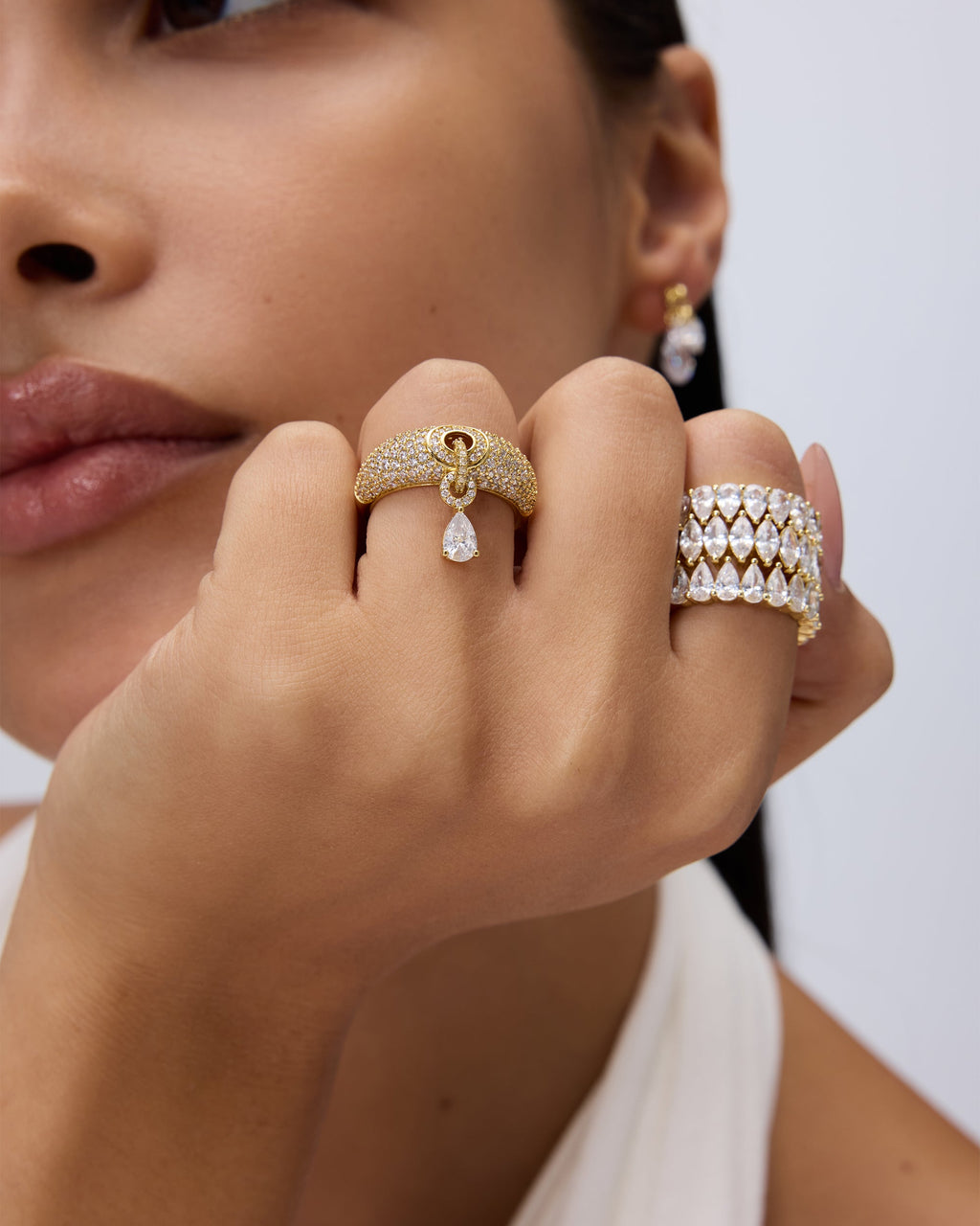 Pavé Dangle Ring with Pear Drop